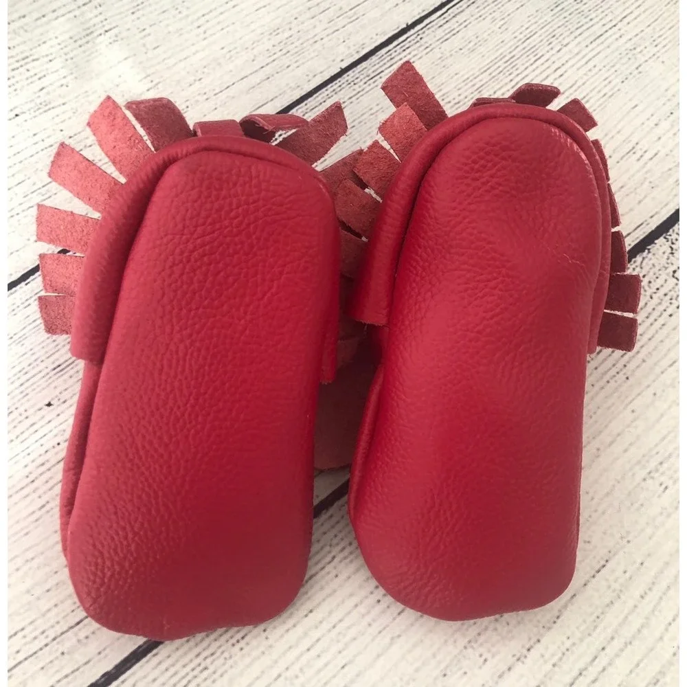 Red Leather Fringe Moccasins